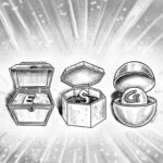 A grayscale illustration features three treasure chests with their lids open, each containing a letter. The first chest on the left holds the letter "E," the middle chest contains the letter "S," and the chest on the right has the letter "G." The background radiates light, emphasizing the importance of the letters E, S, and G, which stand for Environmental, Social, and Governance principles.